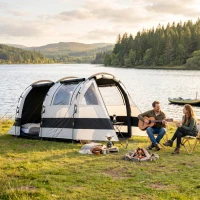 Outsunny Camping Tent, 4-5 Man Blackout Tent with Bedroom and Living Room, Portable with Bag, for Fishing Hiking Festival, Khaki(m-8)