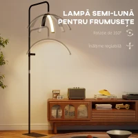 HOMCOM Lampă de Podea LED cu Cap Semilună, Înălțime și Temperatură de Culoare Reglabile, Telecomandă, Negru(m-4)