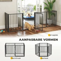 PawHut Puppyren, Hondenren, Puppy Omheining, 6 Panelen met Deur, Opvouwbaar en Draagbaar Hondenhek, Staal, Zwart(m-5)