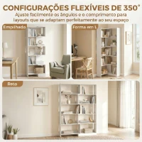 HOMCOM Estante Expansível 5 Níveis Estante para Livros Giratória 350° Largura Ajustável Convertível em L Reta ou Compacta 111,5x23,8x163,7 cm Branco(m-4)