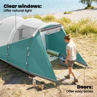 Outsunny Three-Man, 3000mm Water-Resistant Two-Room Tunnel Tent - Green(m-7)
