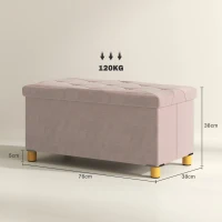 HOMCOM Velvet Upholstered Foldable Ottoman Footrest, Storage Ottoman Bench with Wood Legs for Living Room, Pink(m-3)