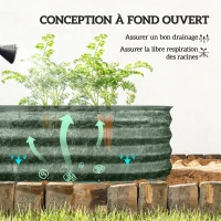 Outsunny Jardinière surélevée carré potager de jardin en acier modulable légumes, plantes, fleurs, dim. 150 x 62 x 30 cm vert(m-5)