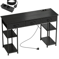 HOMCOM Escritorio con Almacenamiento Tomas de Corriente 3 Cajones de Tela y 4 Estantes 120x40x76 cm Negro