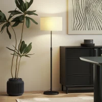 HOMCOM Floor Lamp with Remote, Height Adjustable Standing Lamp with Linen Shade, Dimmable with 3000K-6000K Adjustable Colour Temperatures, Foot Switch for Living Room Bedroom Office, Black(m-7)