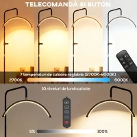 HOMCOM Lampă de Podea LED cu Cap Semilună, Înălțime și Temperatură de Culoare Reglabile, Telecomandă, Negru(m-5)