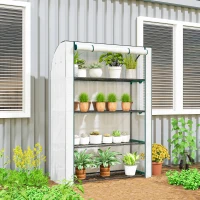 Outsunny Mini Greenhouse with Reinforced PE Cover, Portable Indoor Outdoor Green House with Roll-up Door, 170 x 120 x 50cm, White(m-2)