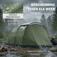 Outsunny Campingtent voor 3-4 personen stevig 3000 mm waterdicht familietent met slaapcabine voortent leefruimte Groen(m-5)