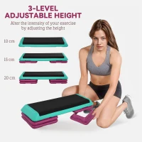HOMCOM 3-Level Aerobic Step 10/15/20cm Steppers for Exercise Workout w/ Non-Slip Top Compact Stepper Home Office Indoor Outdoor Fitness Equipment(m-4)