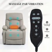 HOMCOM Fauteuil releveur électrique, fauteuil relax électrique avec fonction massage et chauffage, 89 x 94,5 x 103 cm, gris(m-5)