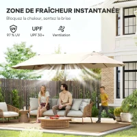 Outsunny Parasol de jardin exterieur parasol double 4,6L x 2,7l x 2,4H m ouverture fermeture manivelle acier polyester haute densité crème(m-5)