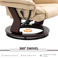 HOMCOM Fauteuil relax inclinable 135° grand confort pivotant 360° avec repose-pieds revêtement PU beige(m-5)