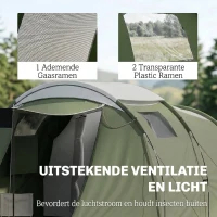Outsunny Campingtent voor 3-4 personen stevig 3000 mm waterdicht familietent met slaapcabine voortent leefruimte Groen(m-7)