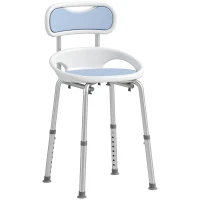 HOMCOM Chaise de douche avec dossier et siège ajouré, 8 hauteurs réglables, antidérapant, capacité 136kg, Bleu(m-6)