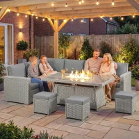 Outsunny Seven-Piece Firepit Table Rattan Sofa Set - Grey(m-9)