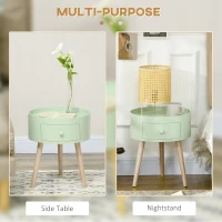 HOMCOM Masa de cafea masa de noapte masa de noapte rotunda design scandinav masa de suport cu sertar picioare subiri inclinate(m-5)