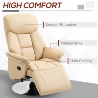 HOMCOM Adjustable Swivel Recliner, Manual Recliner Chair with Footrest, Padded Arms, PU Leather Upholstery, Beige(m-6)