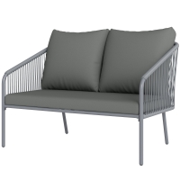 Outsunny Canapé de jardin 2 places en résine tressée avec coussins canapé d'extérieur accoudoirs cadre en acier 112x72x76cm gris