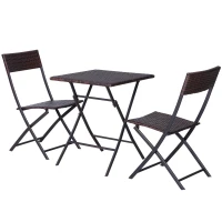 Outsunny Polyrattan Bistroset für 2 Personen Sitzgruppe Rattan Gartenmöbel Set Garnitur Braun(m-10)
