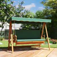 Outsunny Hollywoodschaukel mit Sonnendach, Echtholz-Gartenschaukel, Schaukelbank mit Liege-Funktion, für 3 Personen, Dunkelgrün(m-2)