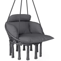 Outsunny Chaise suspendue avec grand coussin rembourré hamac fauteuil suspendu à franges kit de suspension 80 x 60 x 40 cm gris foncé(m-12)