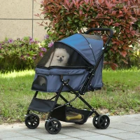 PawHut Hondenbuggy Opvouwbaar, 1 Mand, 2 Remmen, inclusief Veiligheidslijn, Blauw(m-10)