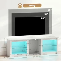 HOMCOM Meuble TV avec éclairage LED pour télévision jusqu'à 70 pouces, 160cm avec étagères en verre réglables, blanc(m-3)