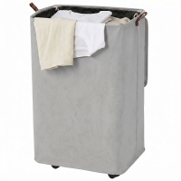 HOMCOM Panier à Linge avec Couvercle et Roulettes 50 L Panier Pliable avec Sac à Cordon Amovible 40x30x65 cm Gris