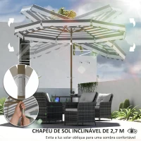 Outsunny Chapéu de Sol de Jardim com Ângulo Ajustável Inclinável e Manivela Proteção UV 50 + Ø268x237 cm  Cinza e Branco(m-4)
