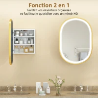 HOMCOM Armoire murale salle de bain avec miroir et éclairage LED, porte ovale, anti-buée, 50x14,5x70cm, doré(m-4)