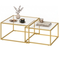 HOMCOM 2 tables basses carrées tables gigognes modernes avec plateau en verre trempé et structure métallique 75x75x42 cm Doré