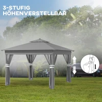 Outsunny Gartentent met zonne-energie LED's Gartentent met verlichting, 336 cm x 336 cm x 270 cm, Grijs(m-7)