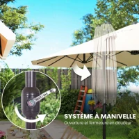 Outsunny Parasol de jardin exterieur parasol double 4,6L x 2,7l x 2,4H m ouverture fermeture manivelle acier polyester haute densité crème(m-7)