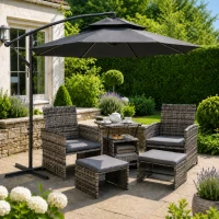 Outsunny 3(m) Cantilever Banana Parasol Hanging Umbrella with LED Solar lights, Crank, 8 Sturdy Ribs and Cross Base for Outdoor, Garden, Patio, Black(m-2)