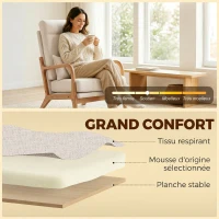 HOMCOM Fauteuil salon, fauteuil d'appoint rembourré en lin avec large assise, support lombaire, haut dossier, 64x86x93cm, crème(m-4)