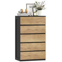 HOMCOM Cassettiera 5 Cassetti in Legno con Guide in Metallo e Maniglie Scanalate, 60x39x100 cm, Nero e Rovere(m-10)