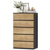HOMCOM Cassettiera 5 Cassetti in Legno con Guide in Metallo e Maniglie Scanalate, 60x39x100 cm, Nero e Rovere(m-9)