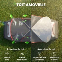 Outsunny Tente de camping familiale 6-8 pers. légère ventilée moustiquaire et sac de tranport inclus polyester gris foncé(m-4)