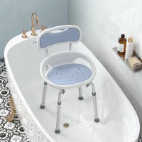 HOMCOM Chaise de douche avec dossier et siège ajouré, 8 hauteurs réglables, antidérapant, capacité 136kg, Bleu(m-4)