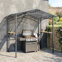 Outsunny 8ft x 5ft Outdoor BBQ Protective Gazebo Tent Aluminium Steel Frame w/ 2 Shelves Hardtop Roof Canopy Ground Stakes Safe Cooking(m-2)