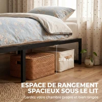 HOMCOM Cadre de lit 90 x 200 cm avec sommier en métal, lit simple avec rangement au-dessous, sans bruit, montage facile, noir(m-6)