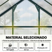 Outsunny Estufa de Jardim 2x2,5m de Policarbonato e Alumínio Estufa com  Clarabóia Proteção UV 30 e Base 4,79 m² para Vasos Cultivos de Plantas e Flores Transparente(m-5)