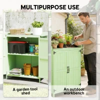 Outsunny Wooden Garden Shed, Garden Tool Storage Shed with Hinged Roof and Shelf, Outdoor Storage Cabinet with Double Doors, Light Green(m-4)