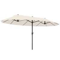 Outsunny Parasol de jardin exterieur parasol double 4,6L x 2,7l x 2,4H m ouverture fermeture manivelle acier polyester haute densité crème(m-1)