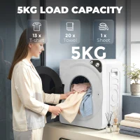 HOMCOM 5kg Vented Tumble Dryer, 1000W Compact Tumble Dryer with Smart Drying, Freestanding Stackable Clothes Drying Machine(m-5)