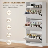 HOMCOM Schmaler Schuhschrank mit 3 Klappfächern, Verstellbaren Einlegeböden und Offenem Fach, Platz für 12-18 Paare, Weiß(m-5)