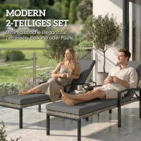 Outsunny 2er Set Sonnenliege Polyrattan Gartenliege mit 5-Fach verstellbar Rückenlehne Auflage bis 120kg Hellgrau(m-7)
