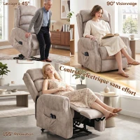 HOMCOM Fauteuil releveur électrique massage par vibrations et chaleur, fauteuil relax électrique en velours, 80x160x82cm, beige(m-4)