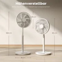 HOMCOM Standventilator mit Fernbedienung und 12 Geschwindigkeiten, Bodenventilator mit verstellbarer Höhe für Schlafzimmer Weiß(m-3)