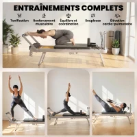 SPORTNOW Machine Reformer Pilates Pliable Système Hybride 4 Ressorts & 5 Cordes Silencieux Acier 195 x 56 x 88 cm Blanc(m-4)
